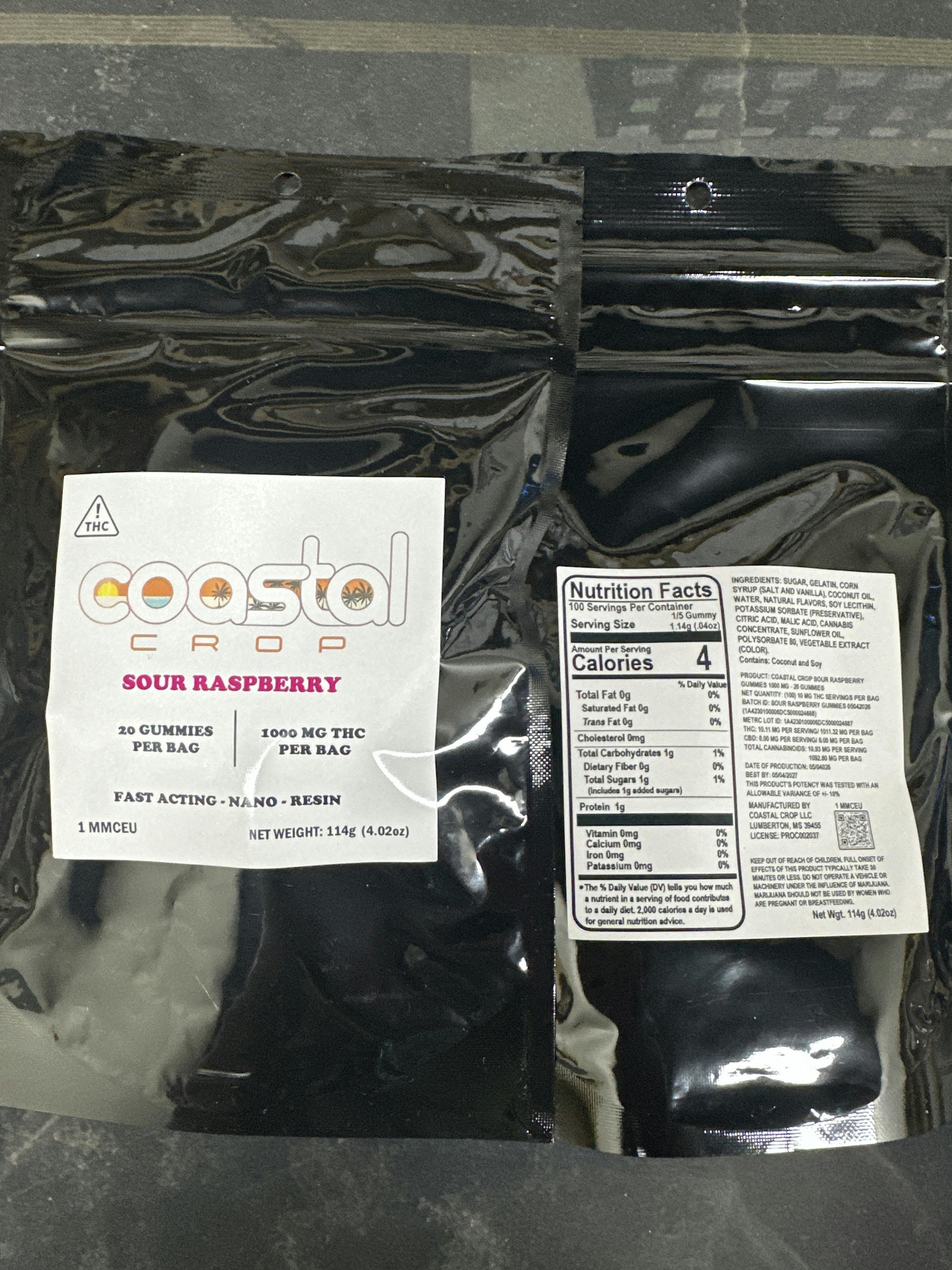 ONE THOUSAND MG | Sour Raspberry | 20ct 1000mg | Coastal CROP