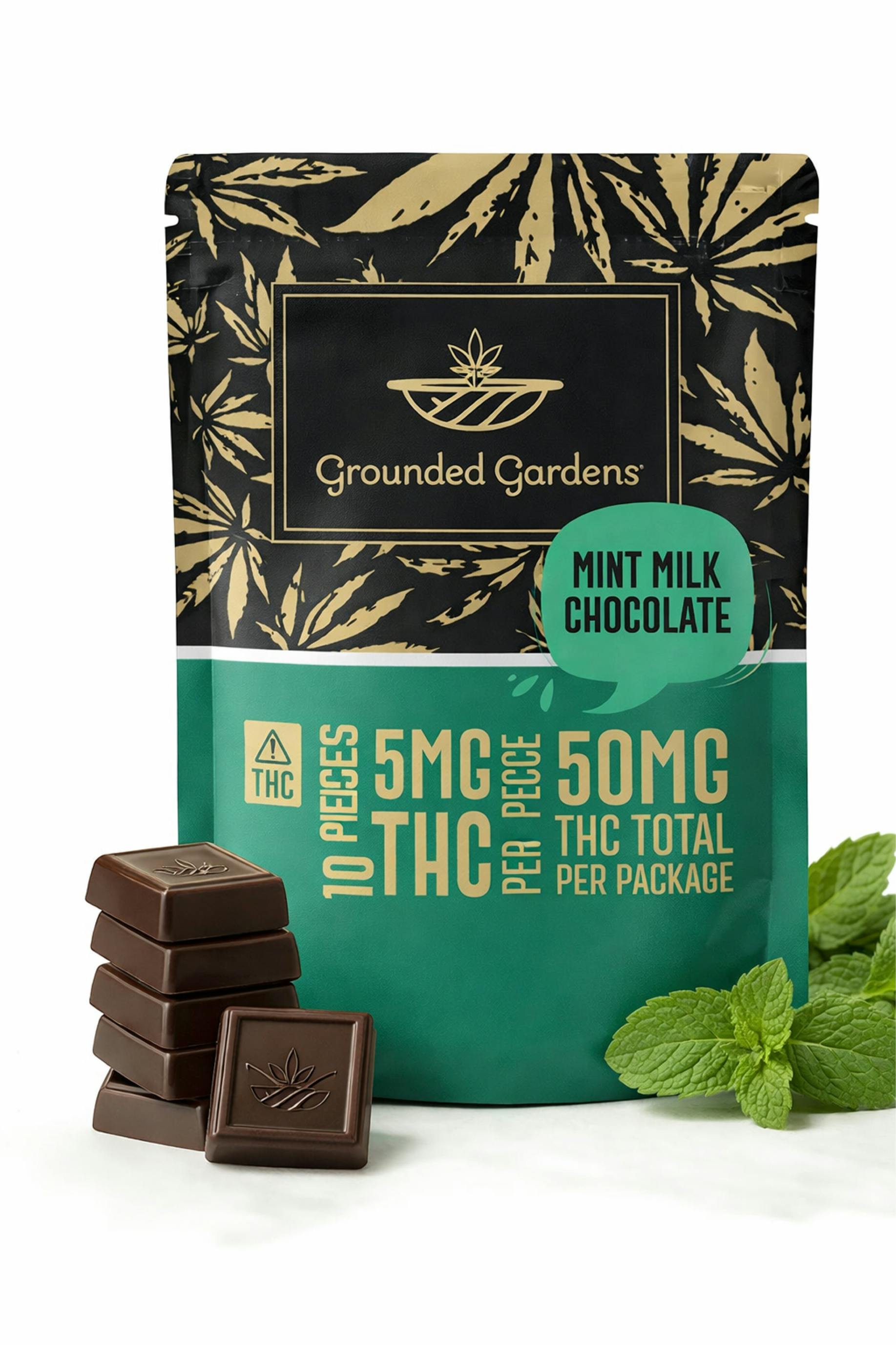 Mint Milk Chocolate Bar I Grounded Gardens I 50mg I 10pc at Grounded Gardens