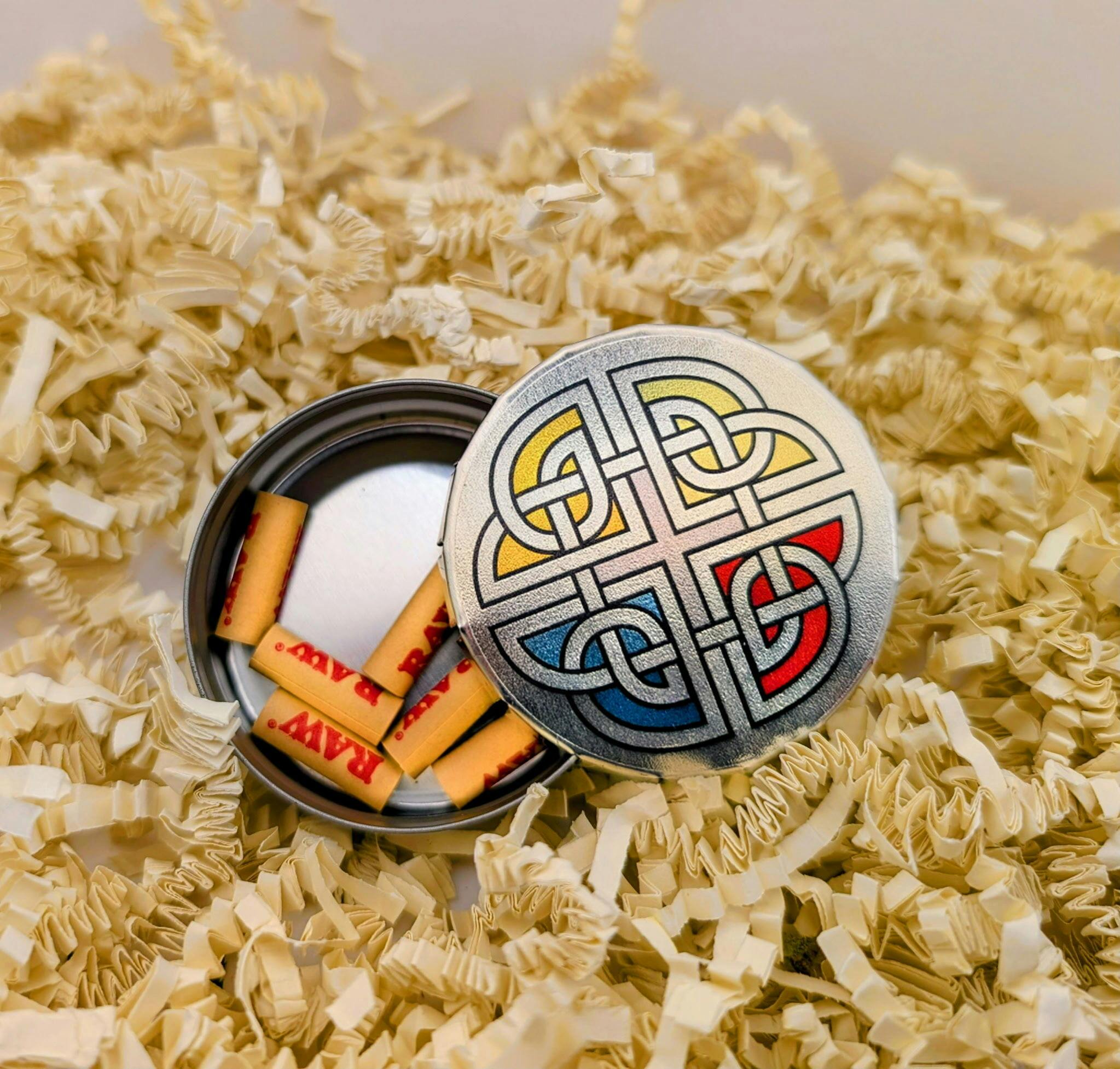 Small Round Multicolor Stash Tin I Storage I Grounded Gardens I 1 ct at Grounded Gardens