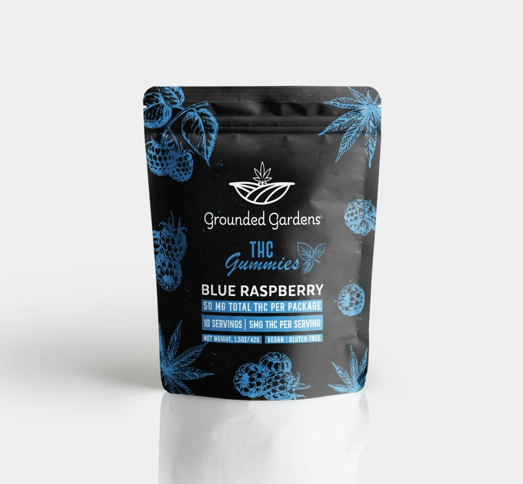 Gummies I Blue Raspberry I 50 mg I Grounded Gardens I 10pc at Grounded Gardens
