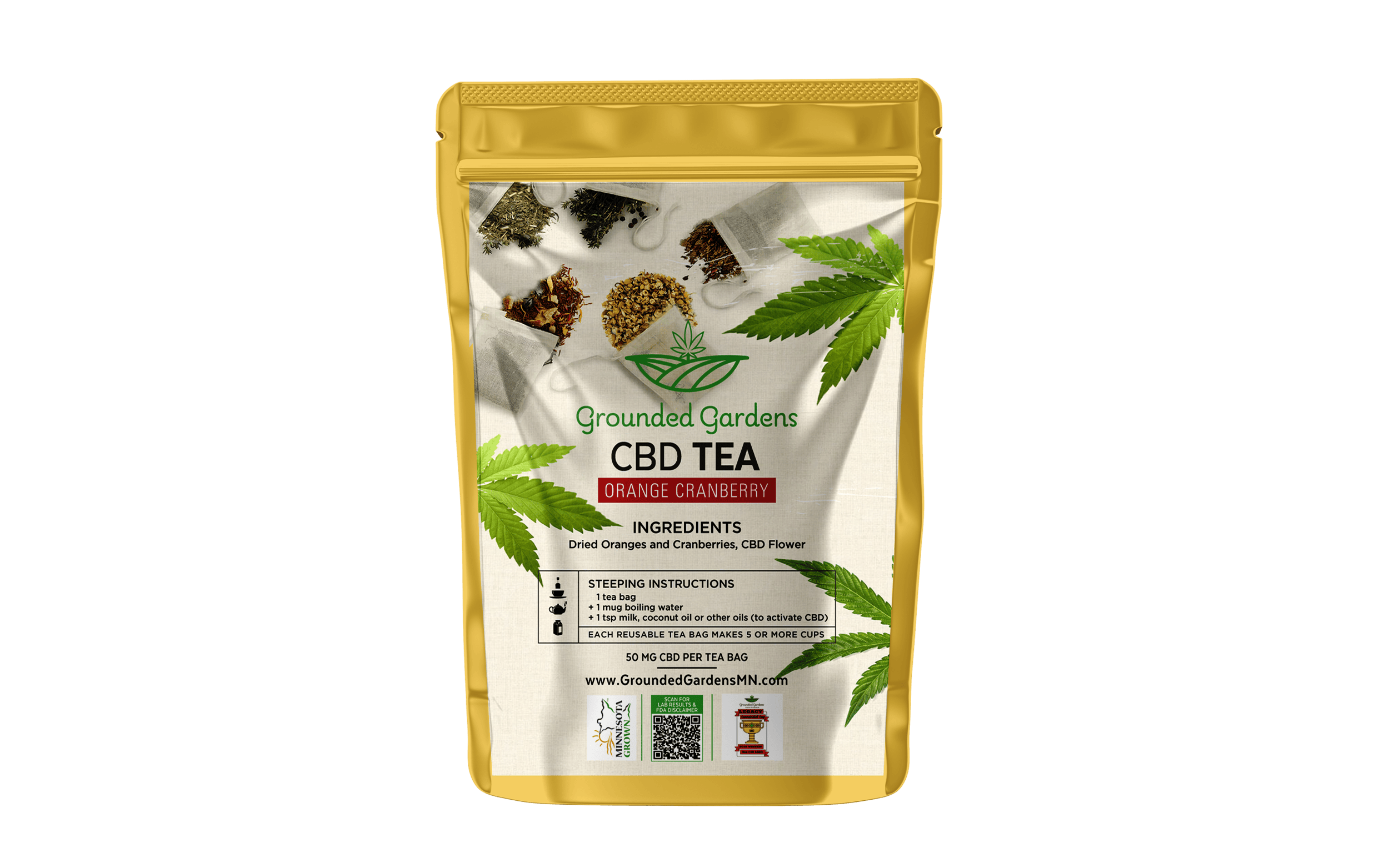 CBD Tea I Orange Cranberry I 100mg I Grounded Gardens I 2 Bags