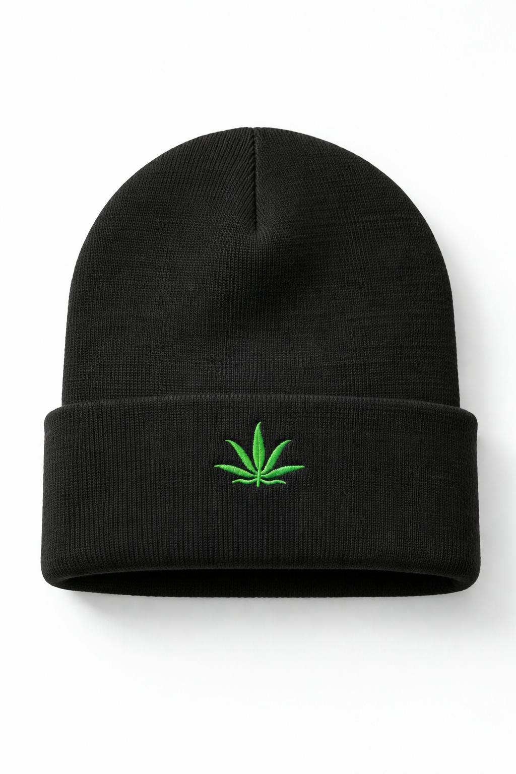 Marijuana Leaf Embroidered Black Beanie I One Size Fits All I Grounded Gardens I 1ct