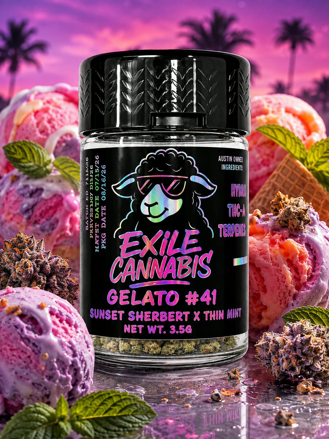 Exile Cannabis - Gelato #41 - 3.5g Pre-Packaged - 31.41% THC, 3.33% TERPS - HYBRID