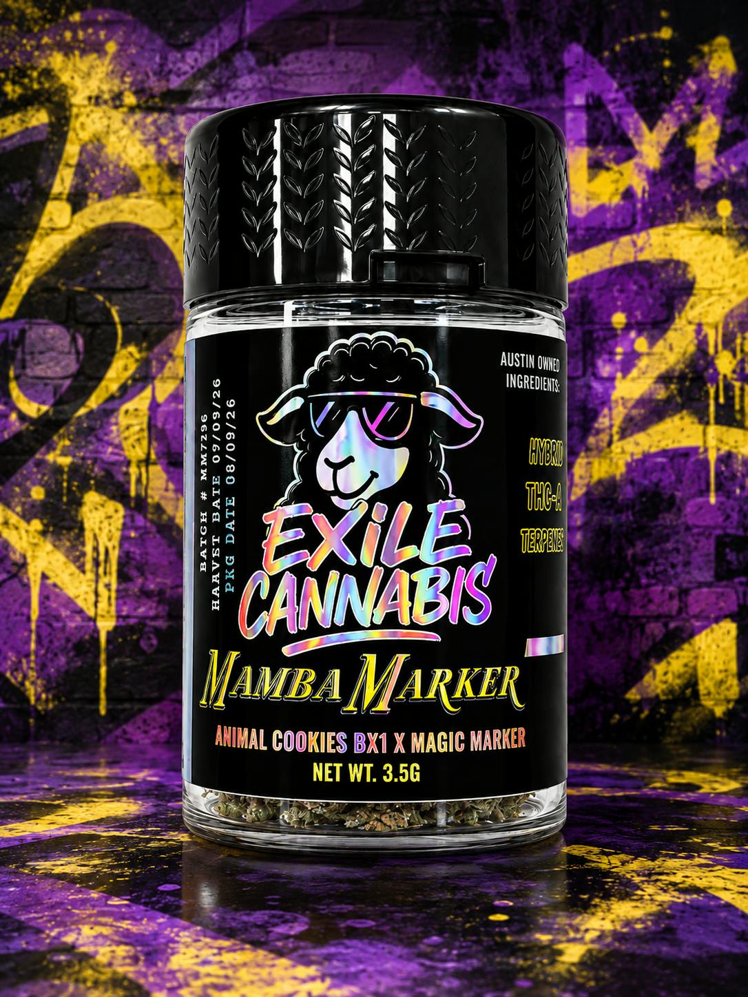 Exile Cannabis - Mamba Marker - 3.5g Pre-Packaged - 31.02% THC, 3.17% TERPS - HYBRID