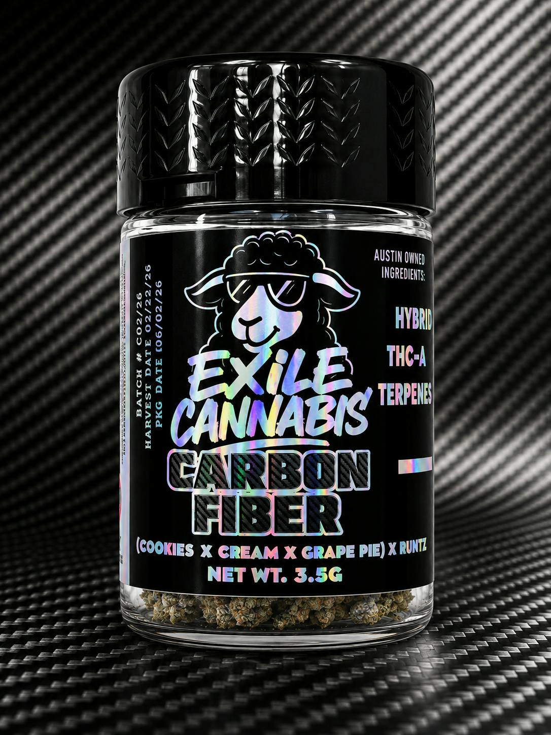 Exile Cannabis - Carbon Fiber - 3.5g Pre-Packaged - 26.21% THC, 3.23% TERPS - HYBRID