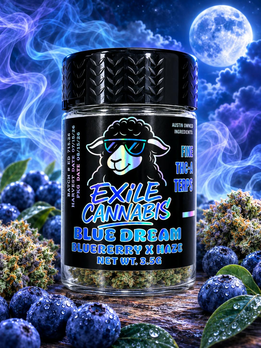 Exile Cannabis - Blue Dream - 3.5g Pre-Packaged - 31.57% THC, 3.24% TEREPS - SATIVA