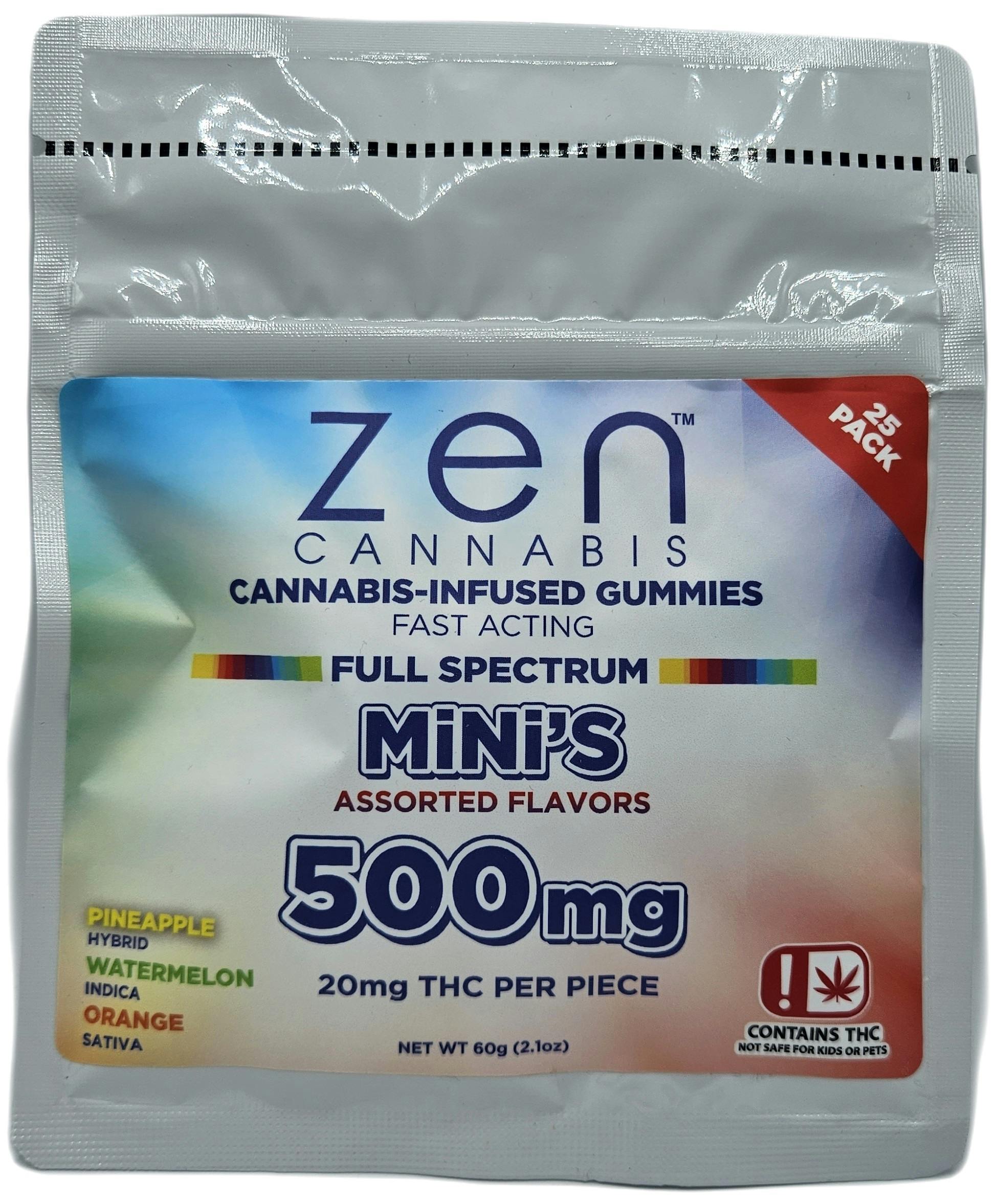 Zen | Mini's Full Spectrum Gummies | Indica-Sativa-Hybrid | Assorted Flavors | 500mg