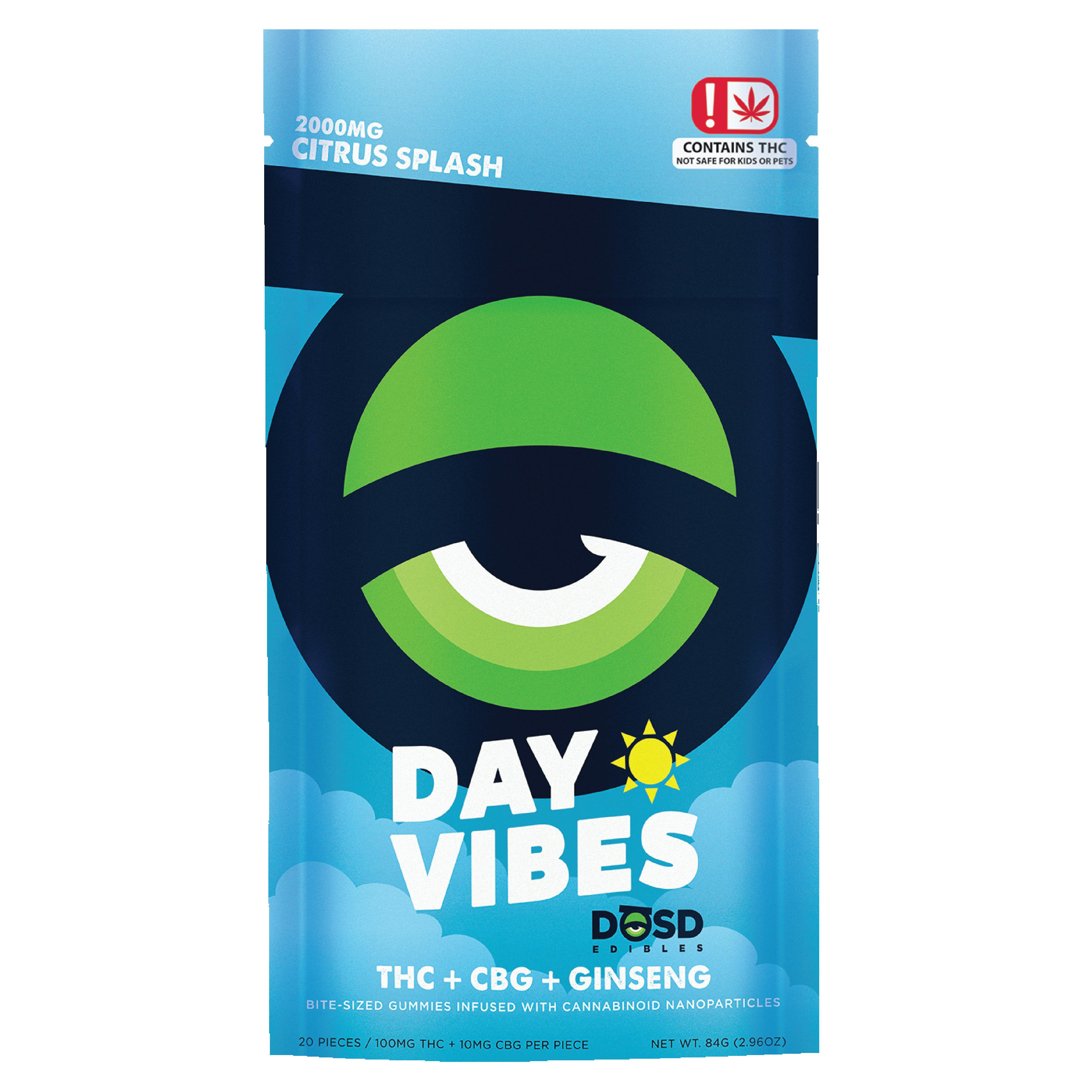DOSD | Citrus Splash Day Vibes Gummies | 2000mg THC + 200mg CBG + 500mg Ginseng