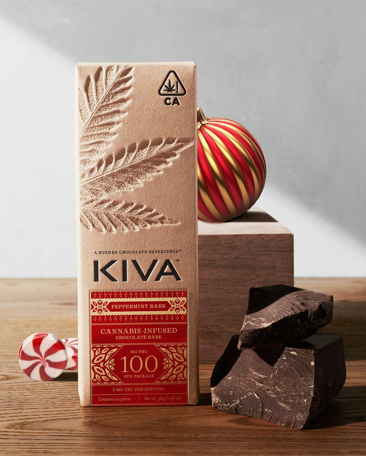 KIVA BAR PEPPERMINT BARK 100MG