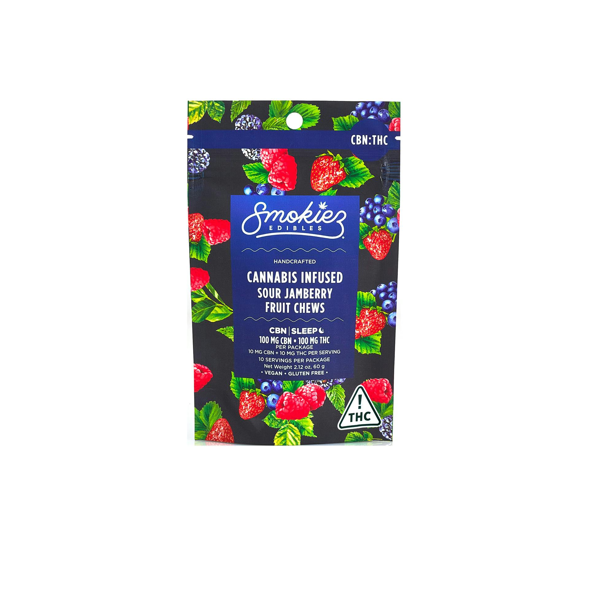 Smokiez Sour Jamberry (I) 1:1 CBN:THC Fruit Chews 10pk