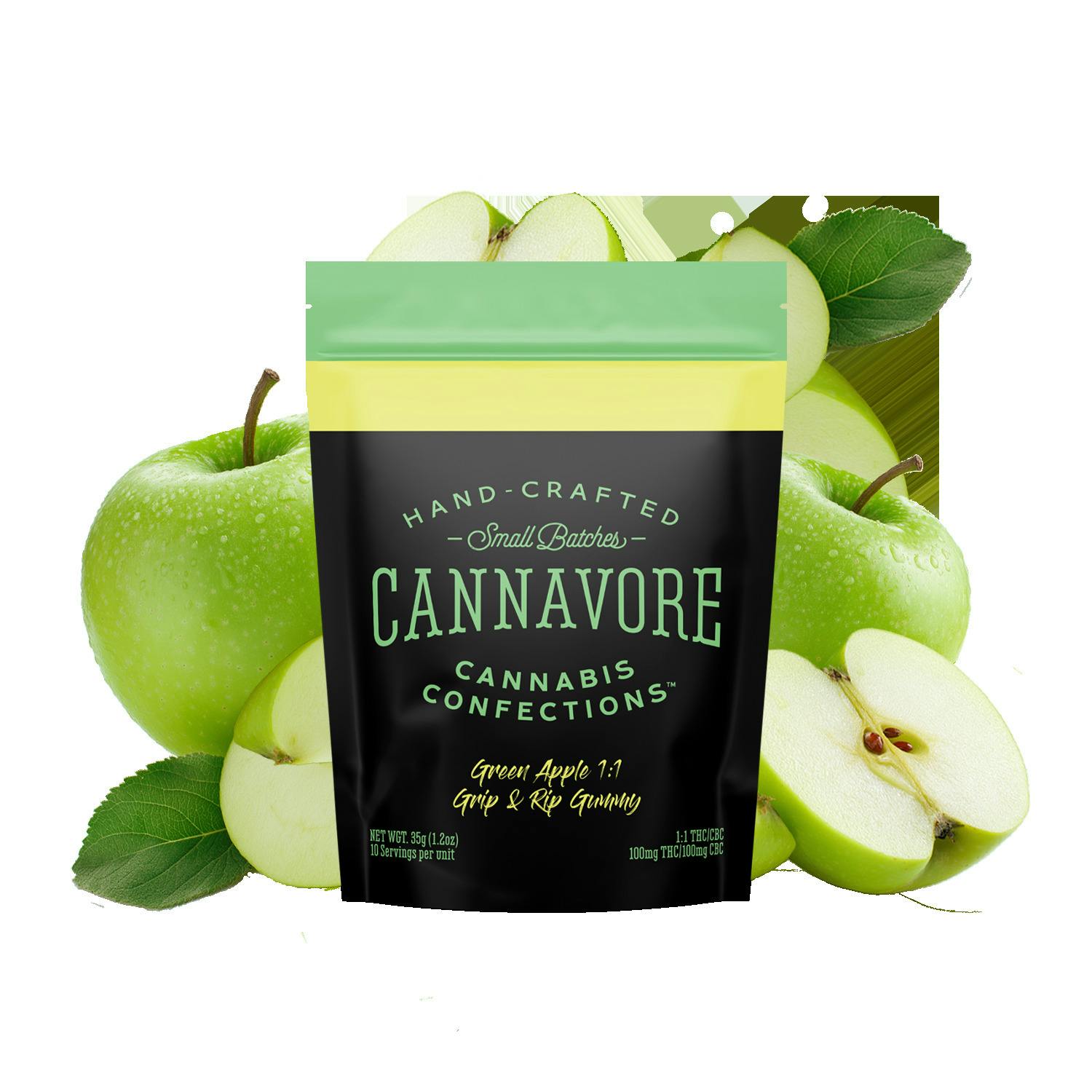 Cannavore Green Apple 1:1 CBC:THC Scored Single Gummies 100mg 1pk