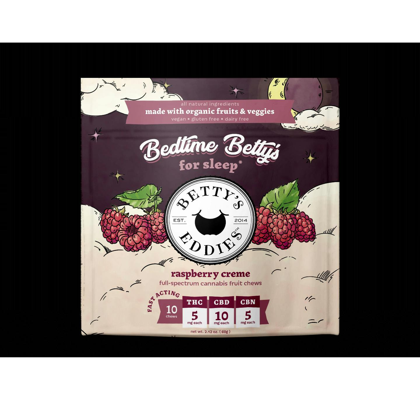 Bedtime Betty's - Raspberry Creme - 1:2:1 THC:CBD:CBN - 50mg THC - 10 pack