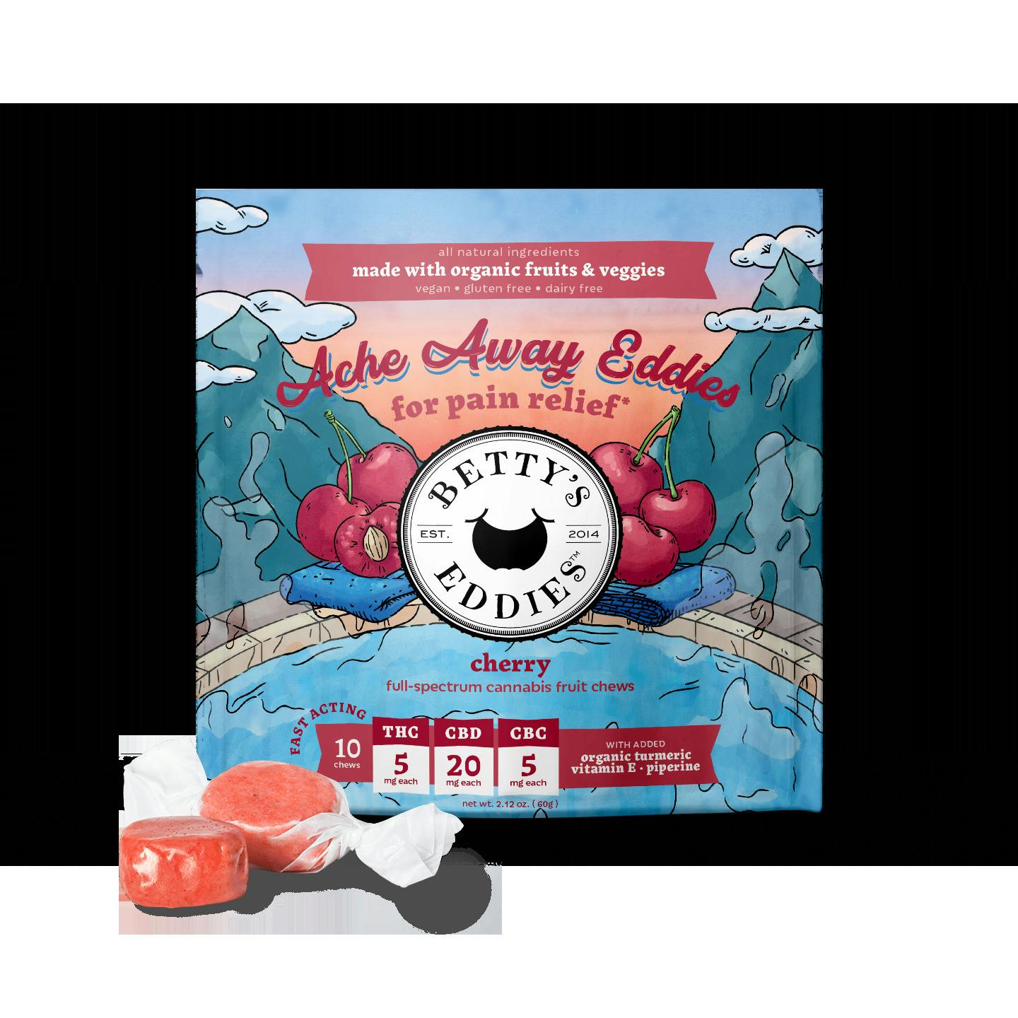 Ache Away Eddies - Cherry - 1:4:1 THC:CBD:CBC - 50mg THC - 10 pack