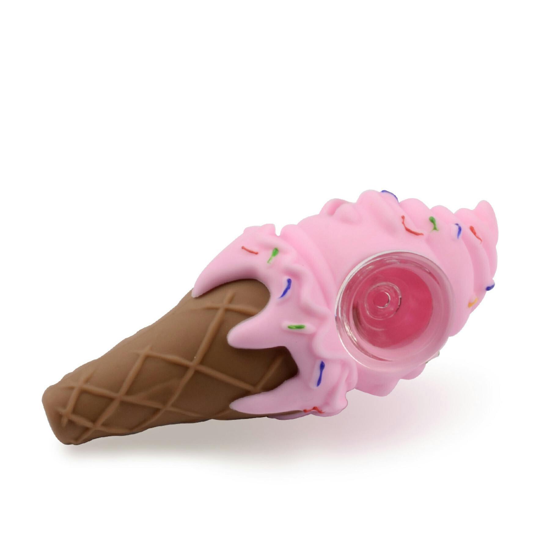Lit Silicone - 5" Ice Cream Cone Hand Pipe (Pink)