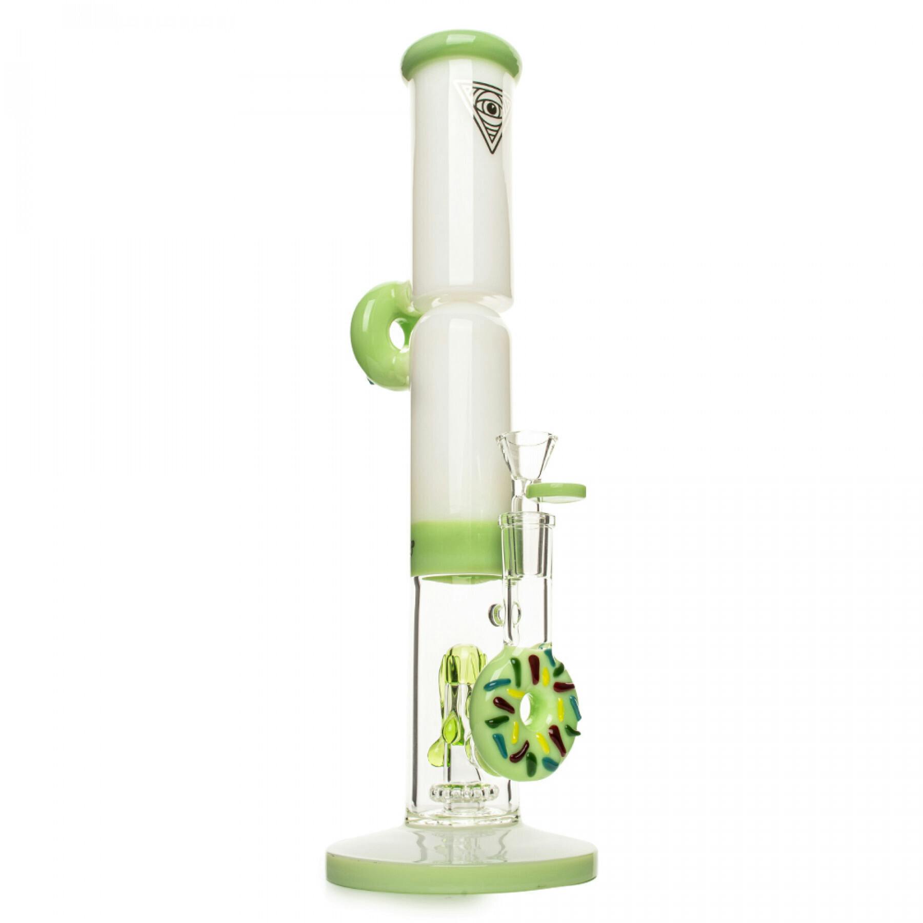 Red Eye Glass - 14" Twice Baked Donut Stemless Tube Water Pipe (Green Slyme)