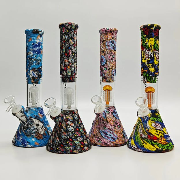 11" Graphic Sillicone With Glass Percolator Bong - Assorted Colours