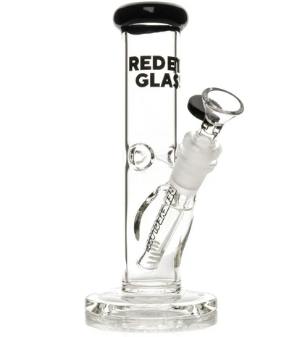 Red Eye Glass - 8" Straight Base Water Pipe (Black)