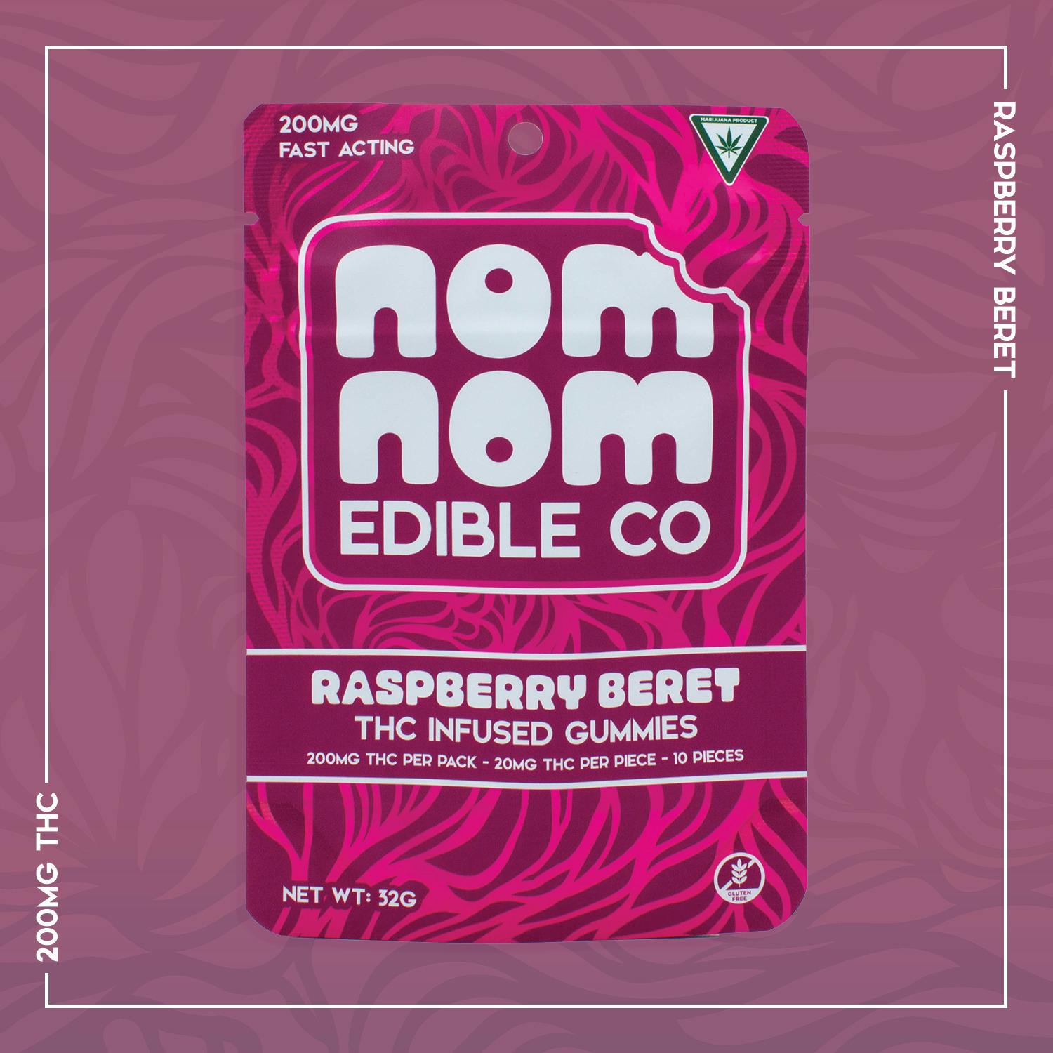 Nom Nom Edible Co | 200mg Gummies | Raspberry Beret