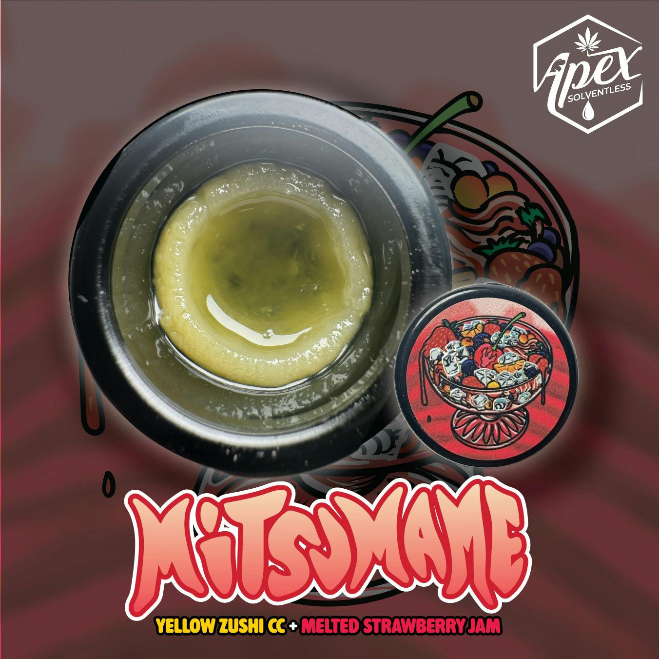 Apex Solventless | 2g Live Rosin Thumbprint | Mitsumame (Yellow Zushi & Melted Strawberry Jam)