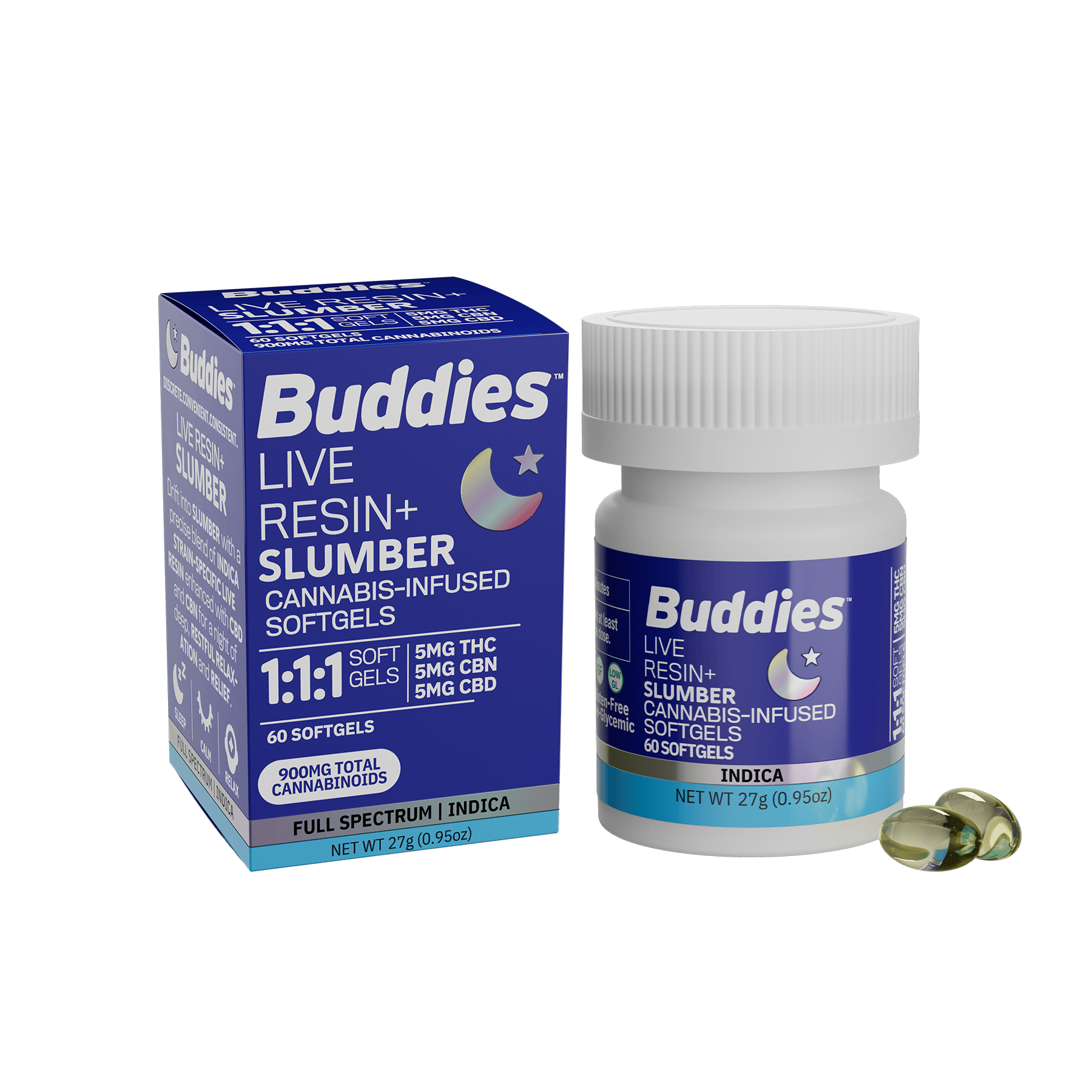 BUDDIES - CBN CAPSULE - 1:1:1 CBN:CBD:THC SLUMBER - 900MG