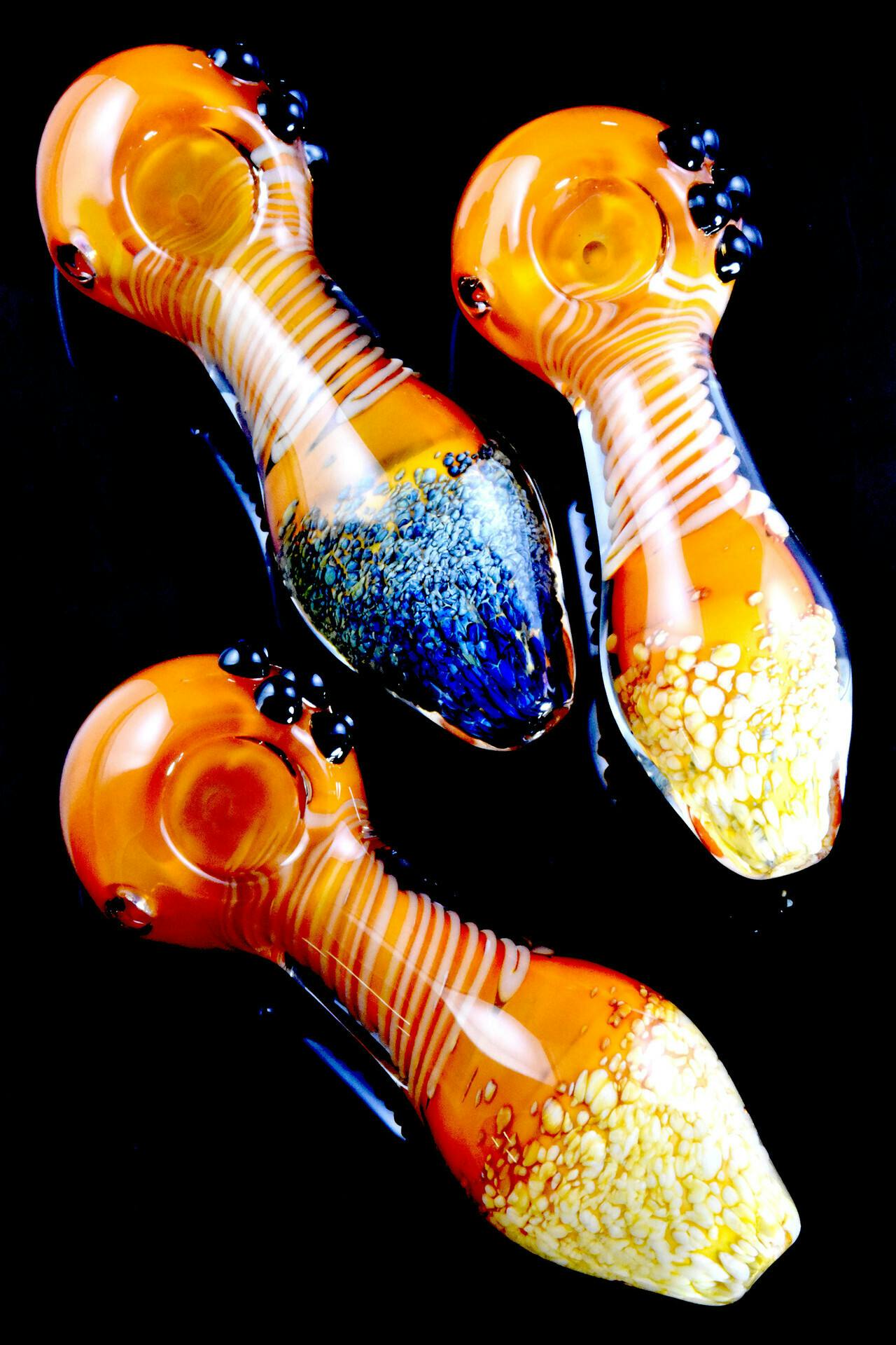 Thick Gold fumed Striped Frit Glass