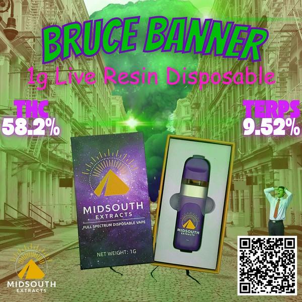 Bruce Banner 1g Live Resin Disposable - Midsouth - 58.2% - Sativa