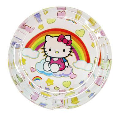Rainbow Kitty Round Glass Ashtray 3.3"