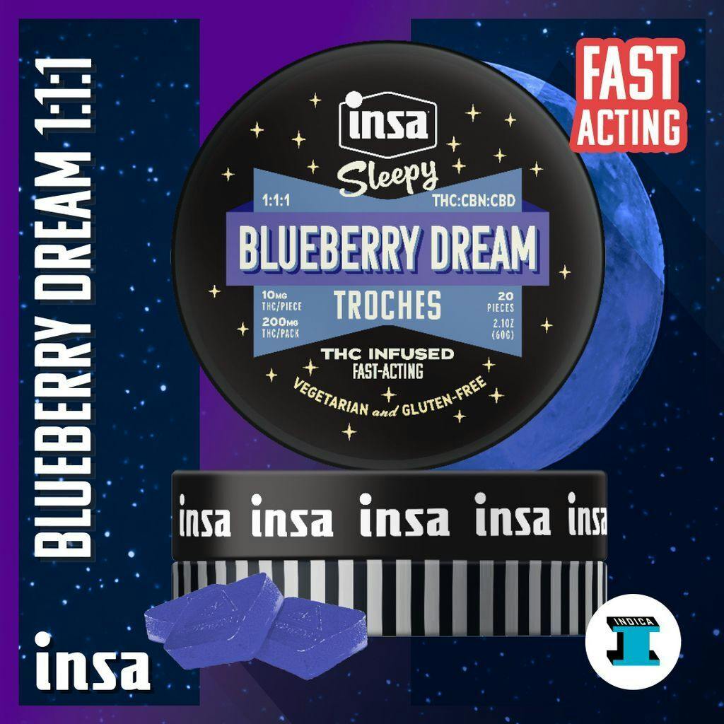 INSA Blueberry Dream RSO Ratioed Troches 10mg ea | 20-Pack | 1:1:1 THC:CBD:CBN