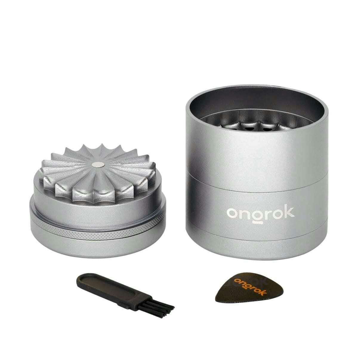 Ongrok | EZ Open Flower Tooth 5 Piece Grinder with Storage Compartment | -Gun Metal