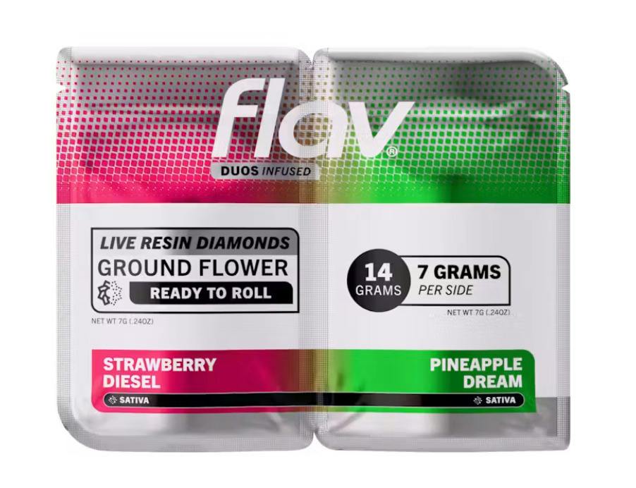 Flav Duo Strawberry Diesel x Pineapple Dream Live Resin Diamonds Infused 14g Pre Ground Flower