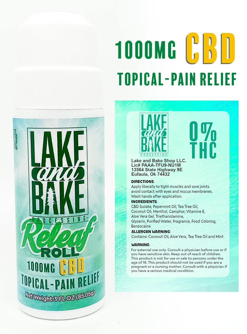 Lake and Bake Releaf Roll-on CBD 1000mg by Lake and Bake