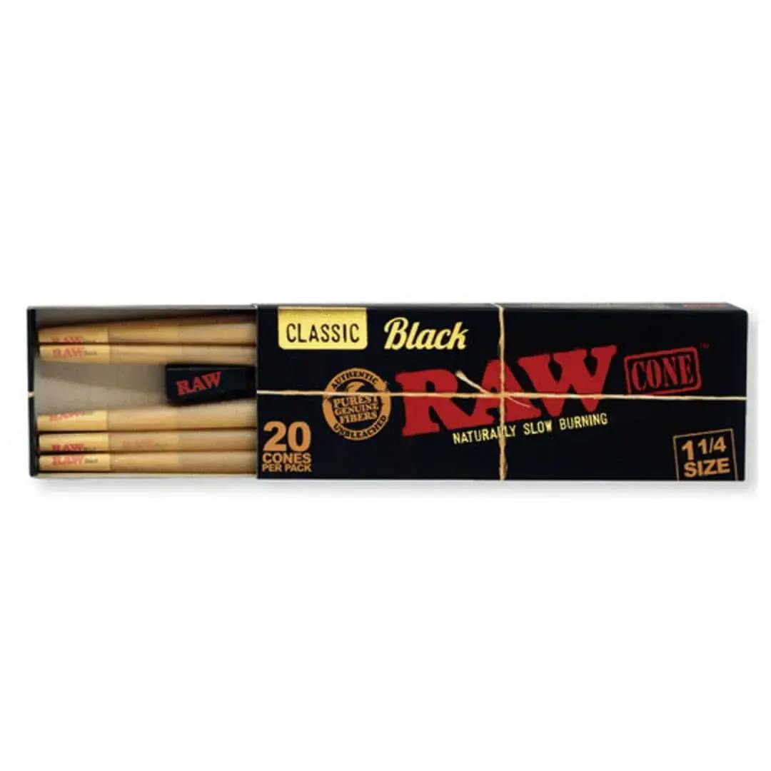 Raw Black 1 1/4 size 20 cones pack