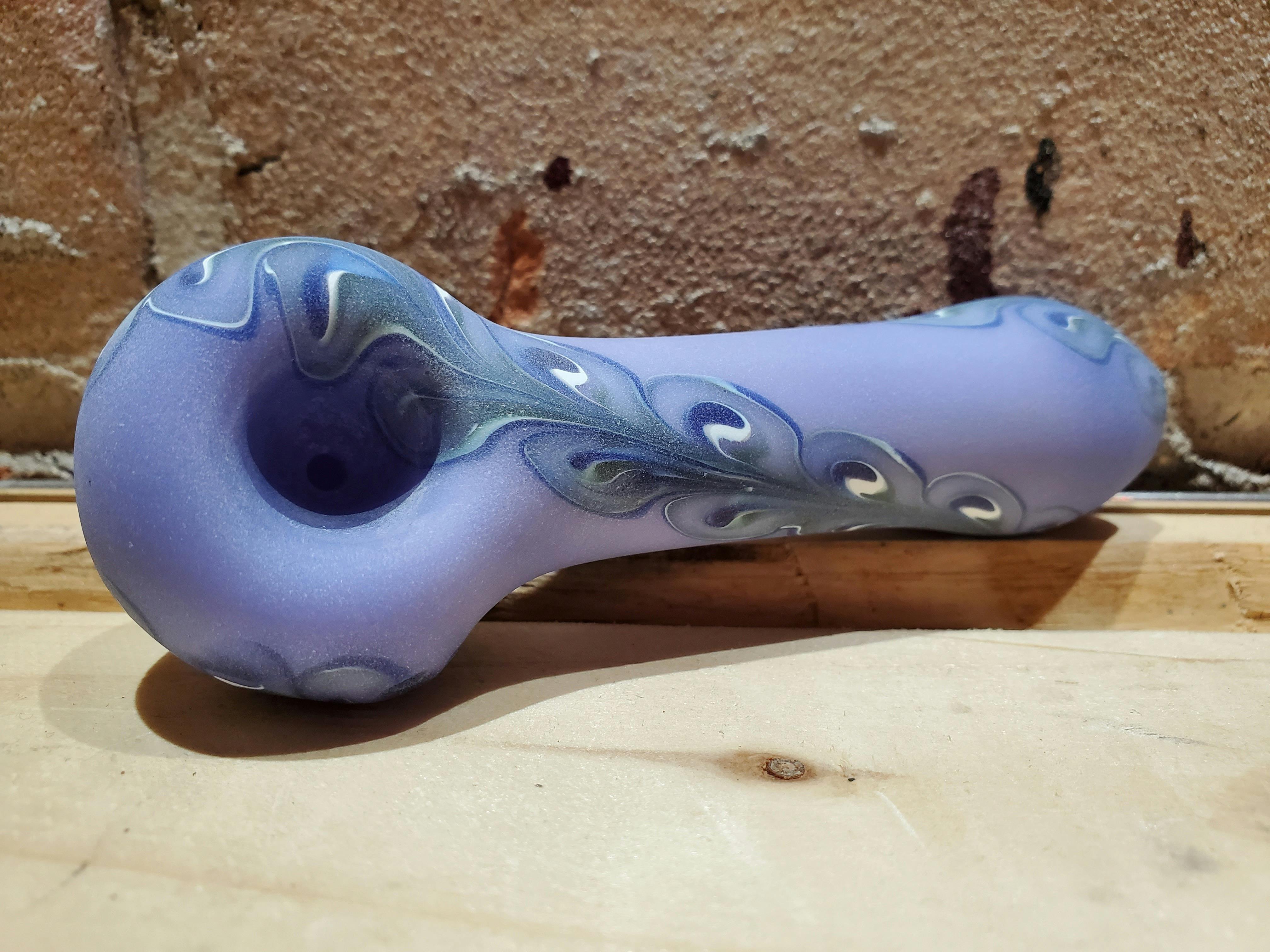 Red Eye Glass Hand Pipe - 4.5" Frosted Purple 1/2 Paisley w/Blue Accents