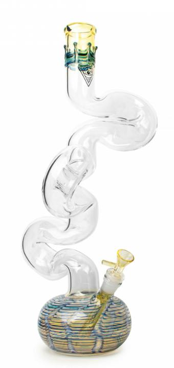 Red Eye Glass - 20" Tall 3 Arm Loop-D-Loop Tube w/ Glass-On-Glass Pull-Out Bong - Blue
