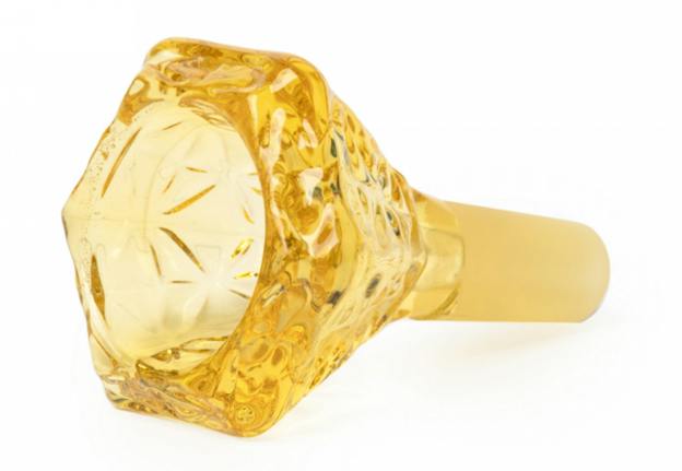 Red Eye Glass Bowl - 14mm Hobstar Carved Cone Pull-Out Honey Gold