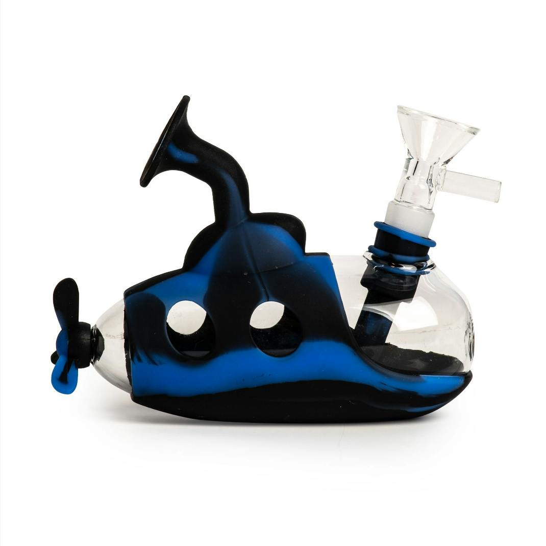 LIT Silicone - 5" Submarine Bubbler w/Glass Chamber & Pull-Out - Black & Blue