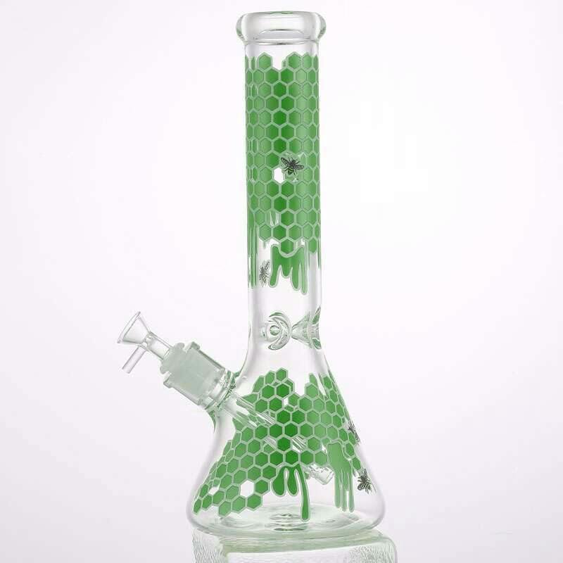 Glass Bongs 14" - Green Honeycomb Design