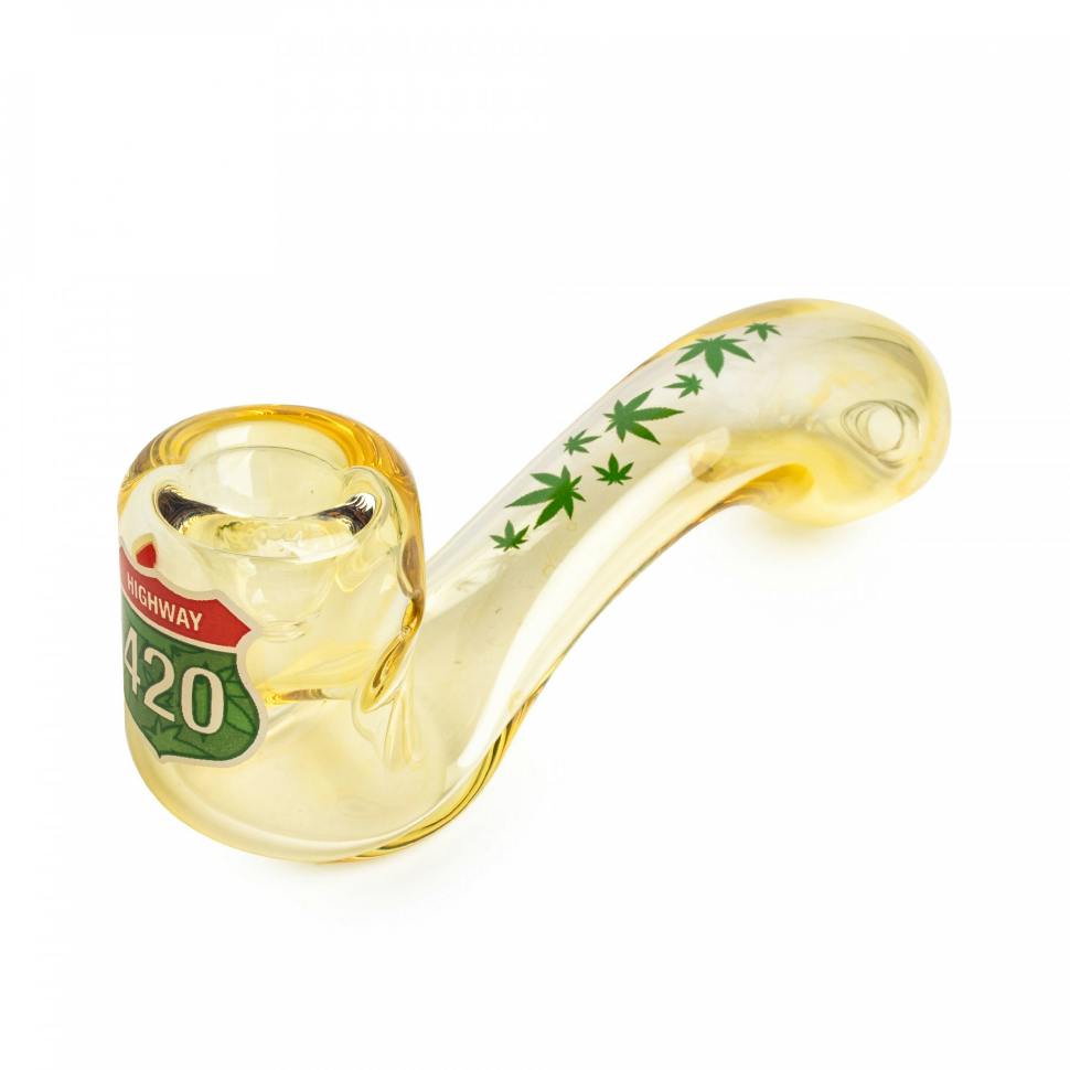 Red Eye Glass 5.5" Highway 420 Sherlock Hand Pipe in a Collectible Tin - Colour Changing