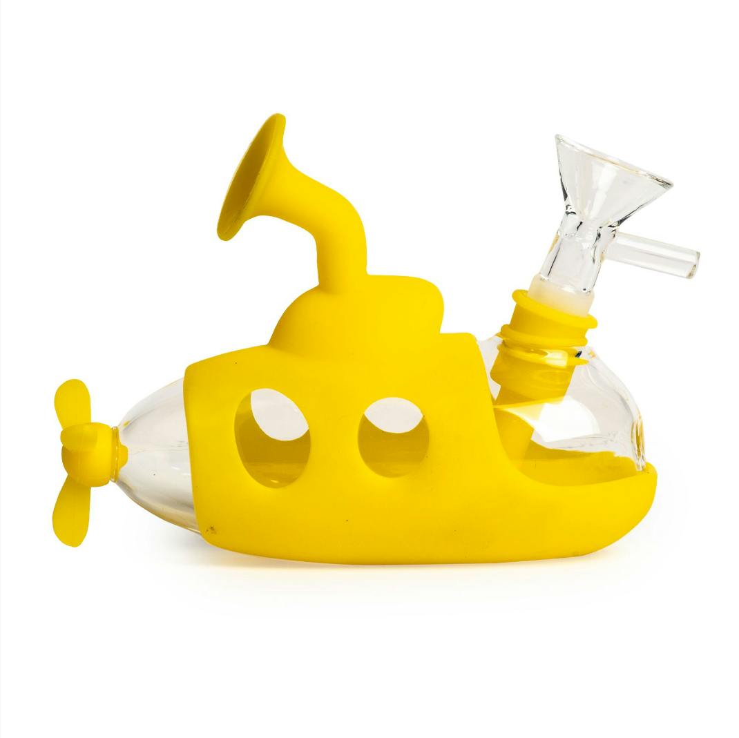LIT Silicone - 5" Submarine Bubbler w/Glass Chamber & Pull-Out - Yellow