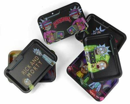 LED Plastic Rolling Tray Assorted Graphics - Cookies Rick N Morty