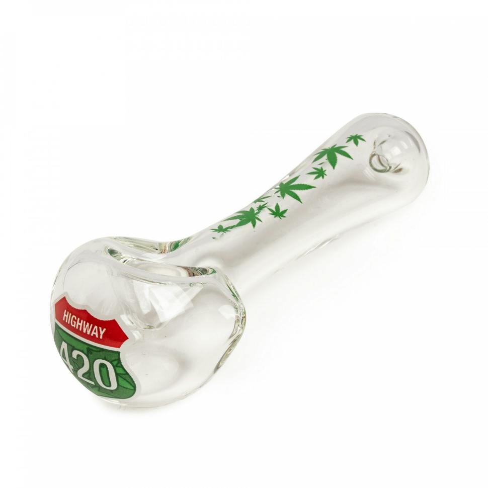 Red Eye Glass 4.5" Highway 420 Spoon Hand Pipe in a Collectible Tin - Clear