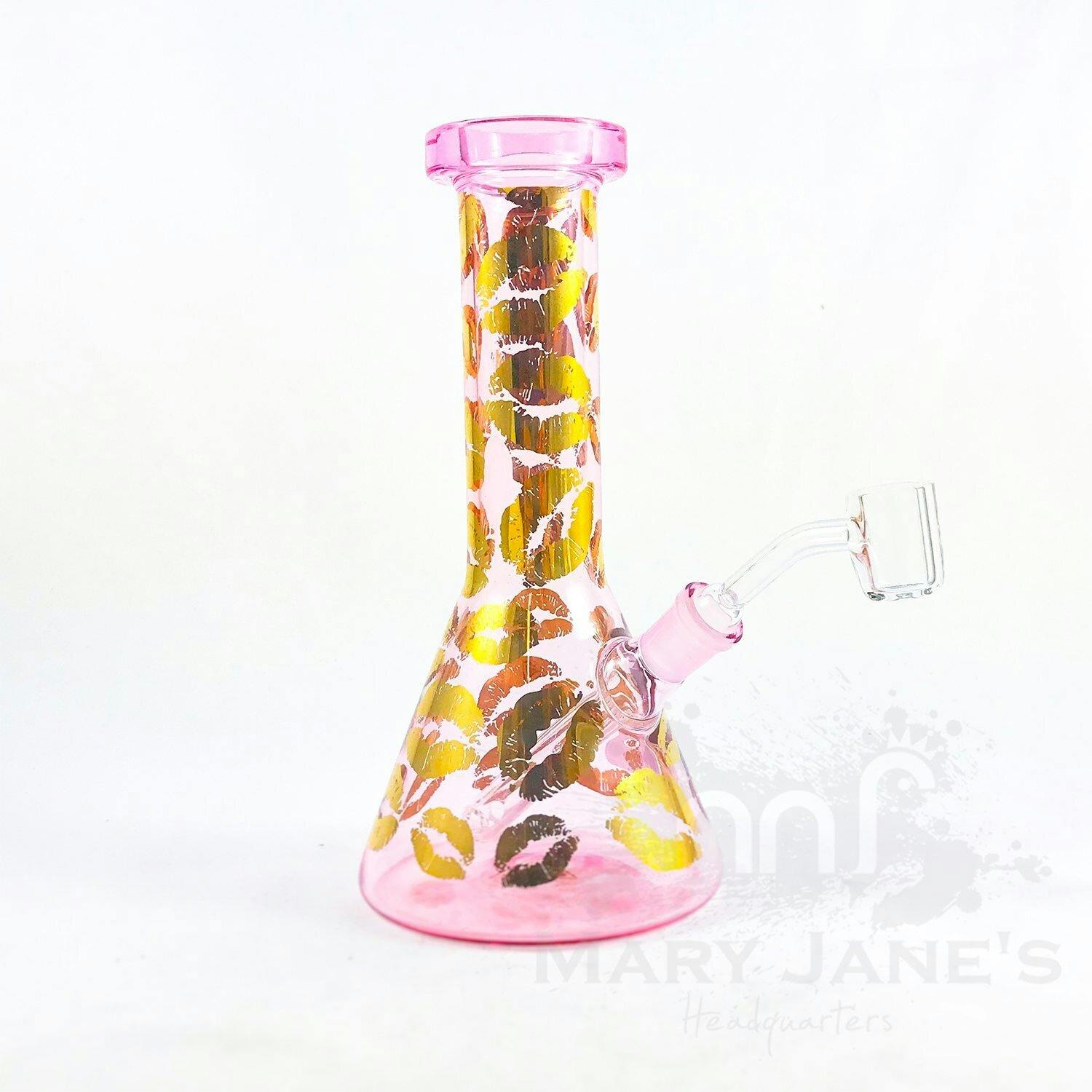 Red Eye Glass 8.5" Tall Pink Lips Concetrate Beaker Tube w/Full Wrap Dec