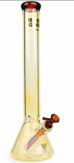 Red Eye Glass - 7mm Thick Beaker Tube - 12" Tall Colour Changing w/Periwinkle Accents