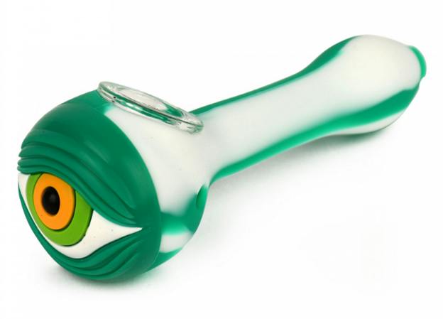 LIT - 4.75" Eyeball Hand Pipe w/Glass Bowl - White & Green
