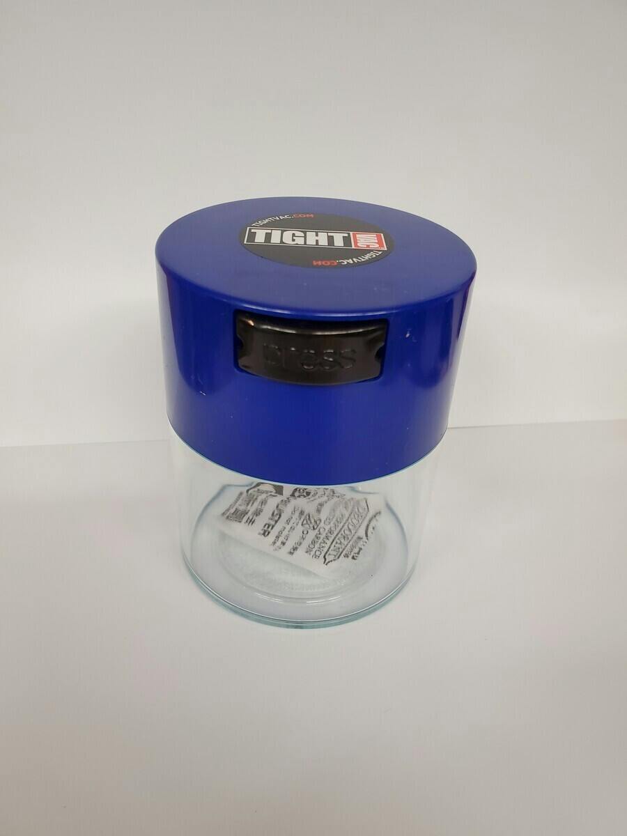 Tight Vac Storage Container - Clear Body - Dk Blue Cap 25g/3oz