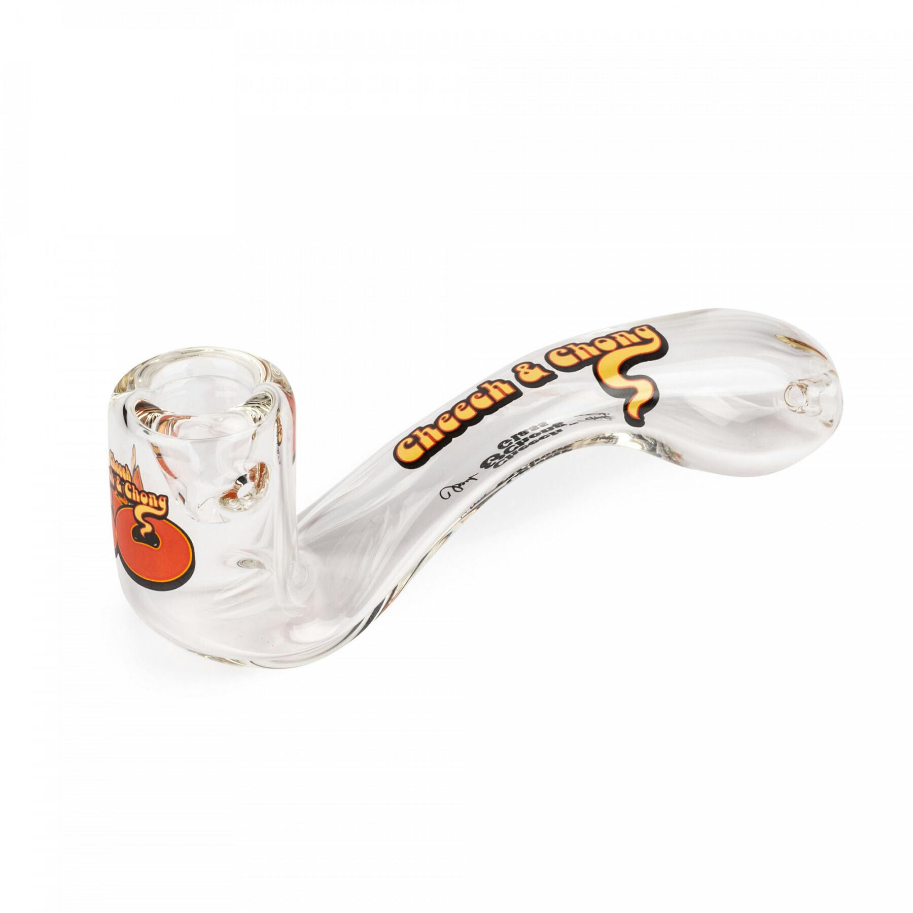 Cheech & Chong Glass 5" Sherlock Hand Pipe in Commemorative 50th Anniversary Collectible Tin - Clear