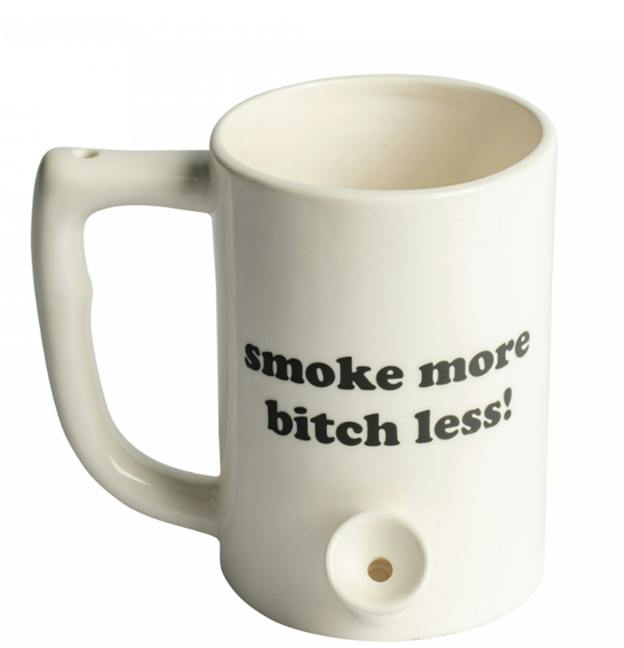 West Coast - Ceramic Coffee Mug Pipe - "Smoke More Bitch Less" (White)