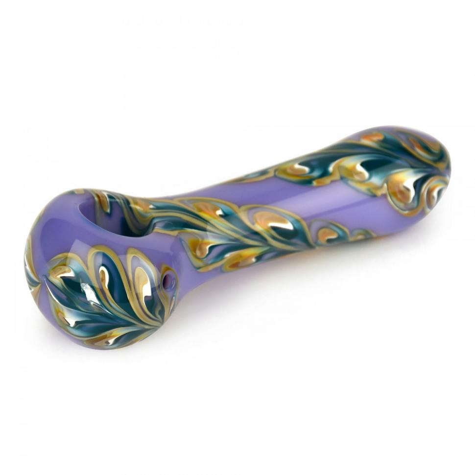 Red Eye Glass 4.5" Purple Paisley Hand Pipe - Purple & Yellow