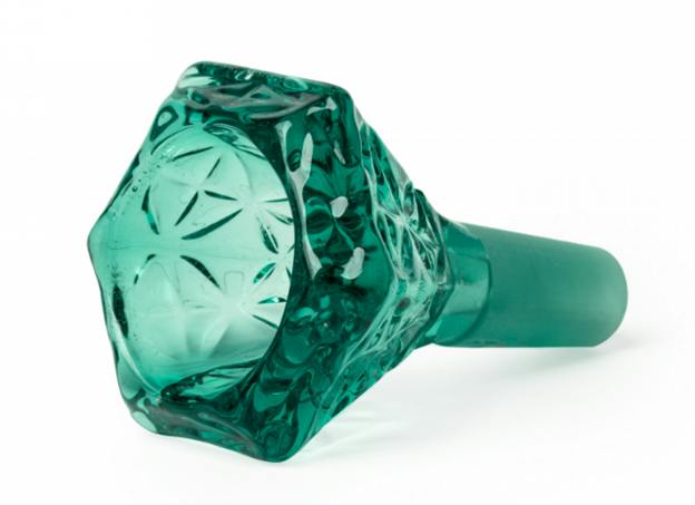 Red Eye Glass Bowl - 14mm Hobstar Carved Cone Pull-Out Teal