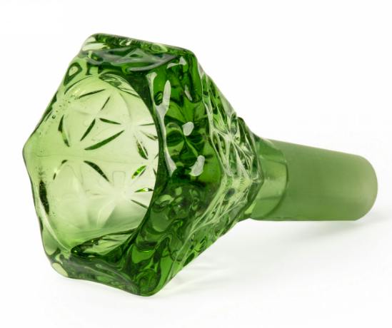 Red Eye Glass Bowl - 14mm Hobstar Carved Cone Pull-Out Green